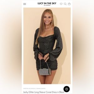 Lucy in the Sky Jacky Glitter Long Sleeve Corset Dress in Black